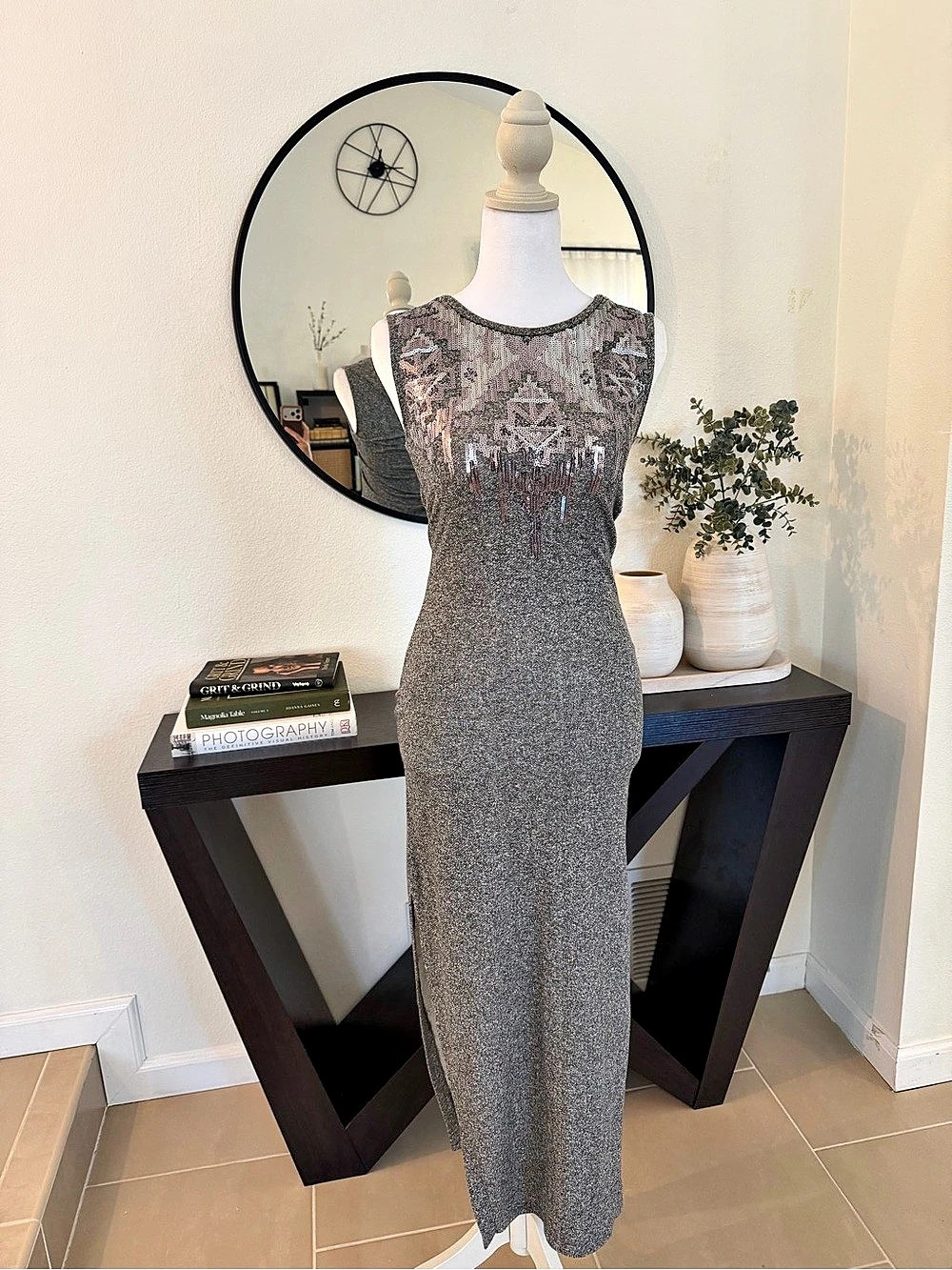 Gray Silver Maxi Dress Like New